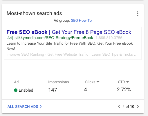 Most-shown search ads feature - new google ads interface