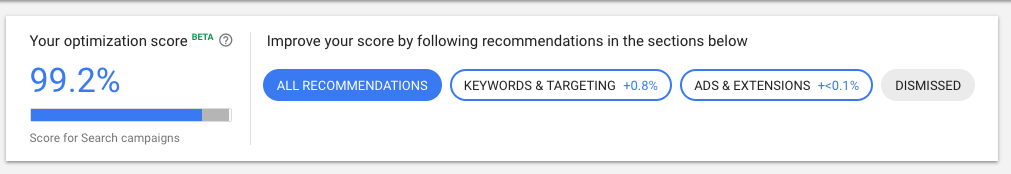 Optimization score in Google Ads - new google ads interface