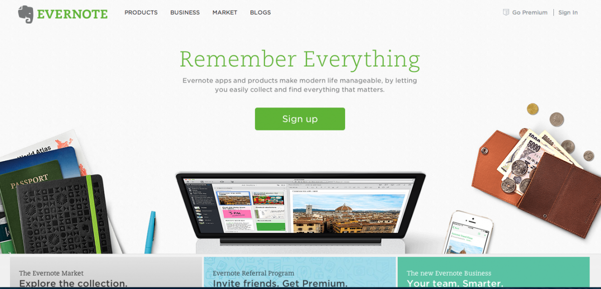 Evernote homepage screenshot