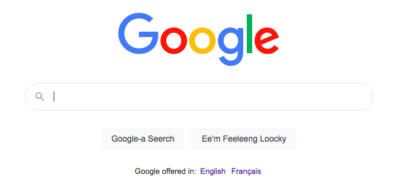 Google homepage with Bork-bork-bork language